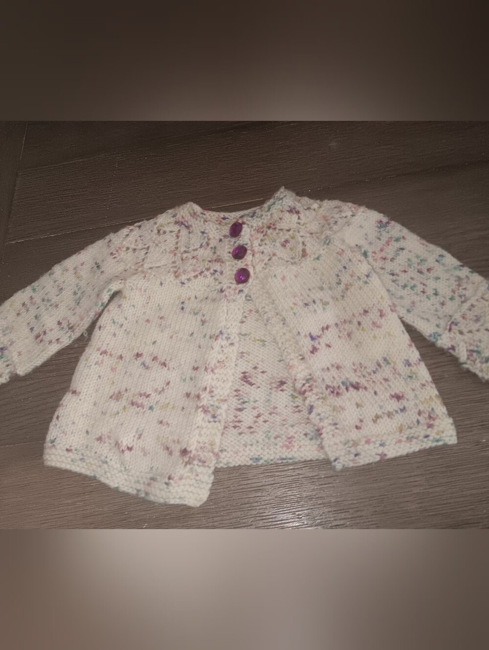 Unk Cream Speckled Knit Cardigan with Purple Buttons